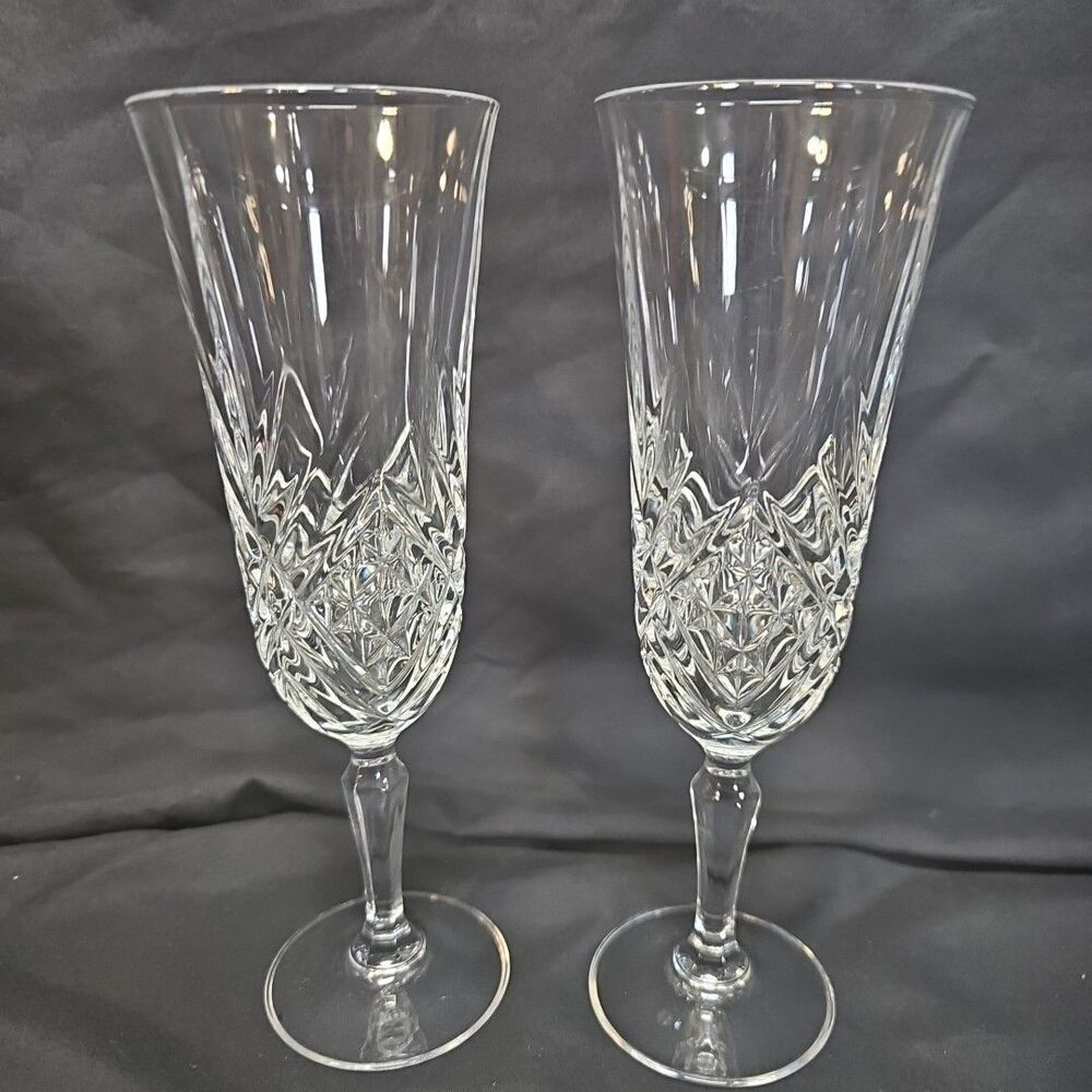 Cristal d'Arques France Masquerade set of 2 Champagne Flutes 7.75β tall